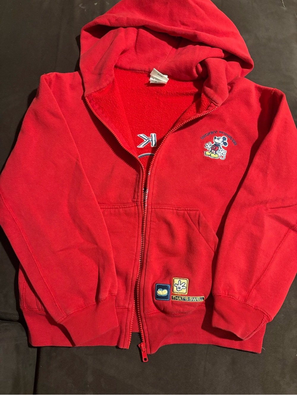 Disney Red Mickey Mouse Zip-Up Hoodie with Patches